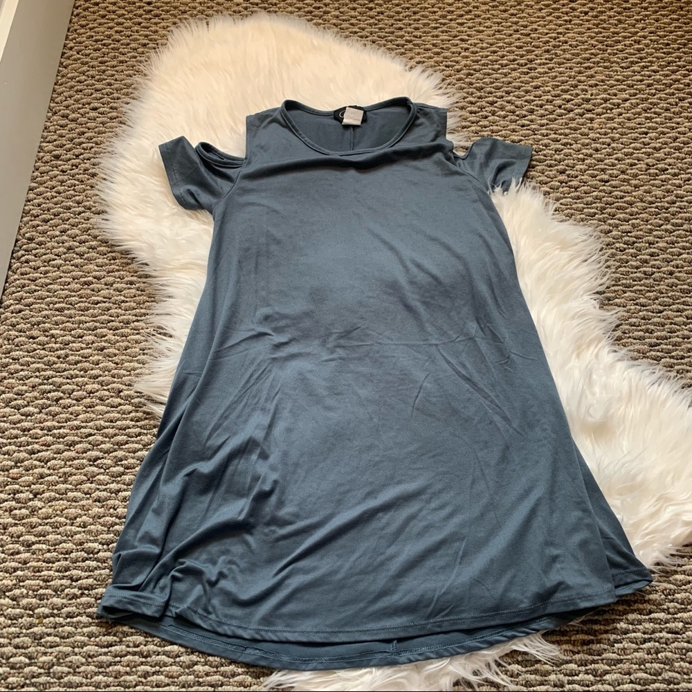 Objex Blue Gray Tshirt Top Cold Shoulder Size Small
